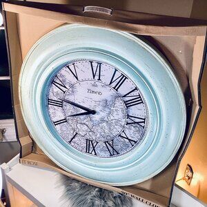 NEW Oversized + Distressed Light Turquoise 30 Inch Wall Clock